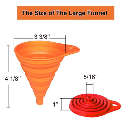 KongNai Kitchen Funnel Set, Small and Large, Kitchen Gadgets Accessories Foldable Silicone Collapsible Funnels for Filling Water Bottle Liquid Transfer Food Grade (6 Pack)