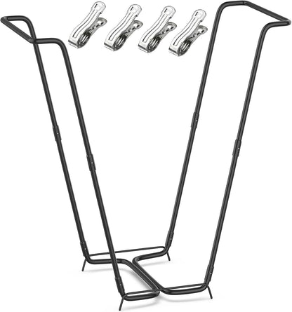 Outdoor Trash Bag Holder Metal Garden Trash Bag Holder for Yard Waste Stand Holds 30-45 Gallons Leaf Bag Holder with 4 Clips for Leaves Camping Lawn Party Weeding Yard Gardening（1pcs+4clips）