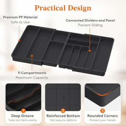 Lifewit Large Silverware Drawer Organizer, Plastic Cooking Utensil Tray for Kitchen, Expandable From 21 to 36 Inches, Adjustable Flatware Cutlery Spoon Fork Knife Spatula Gadgets Holder, Black