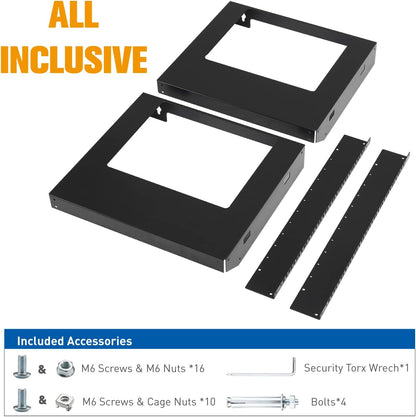 12U Wall Mount Rack Open Frame 19 Inch Server Equipment 2 Post Network Cabinet 18 inches Depth Black by Tedgetal