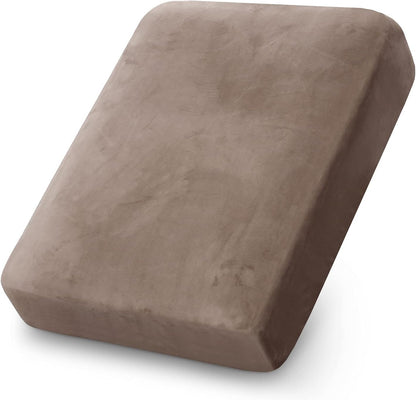 PrinceDeco Velvet Stretch Couch Cushion Cover Soft Cushion Slipcover for Chair Cushion Furniture Protector Seat Cushion Sofa Cover (Width Up to 29.5", Taupe)