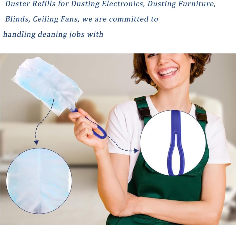 Duster Refills Compatible with Swiffer Duster, Heavy Duty Multi Surface Duster Replacement with 2 Extra Handle for Cleaning Furniture, Blinds, Ceiling Fans and Car (BLue-100Pack)