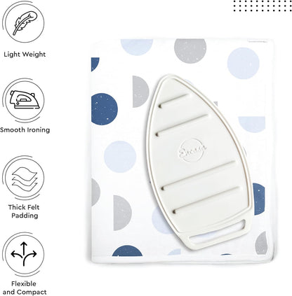 Encasa XO Ironing Mat/Pad (Large 48"x28") with 3mm Padding & Silicone Iron Rest for Steam Pressing on Tabletop or Bed - Heat Resistant, Portable, Quilting & Travel Blanket - Blue Moon