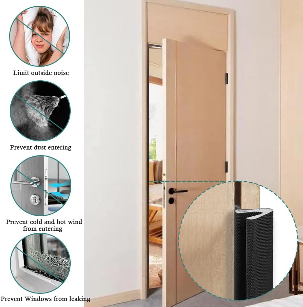 Kerf Weather Stripping Door Seal Strip 26 Ft Q Foam Door Weatherstrip Seal with Slot Card Slot Installation, Easy Cut to Size (Black)