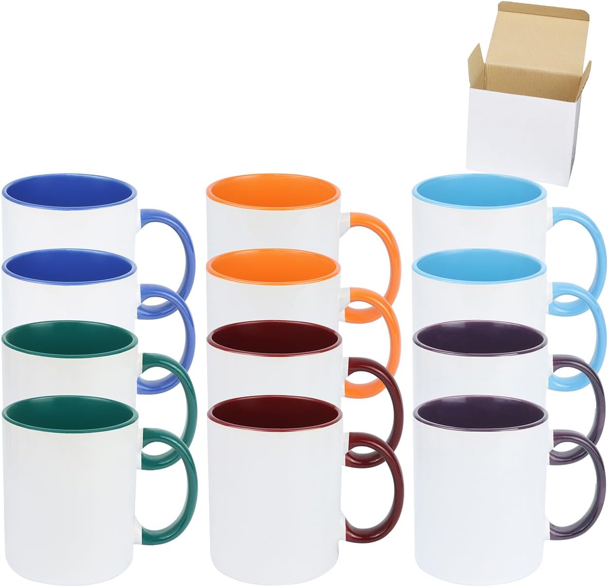 11oz White Ceramic Sublimation Coffee Mug in White Gift Box, 6 New Mixed Colors, Case of 12