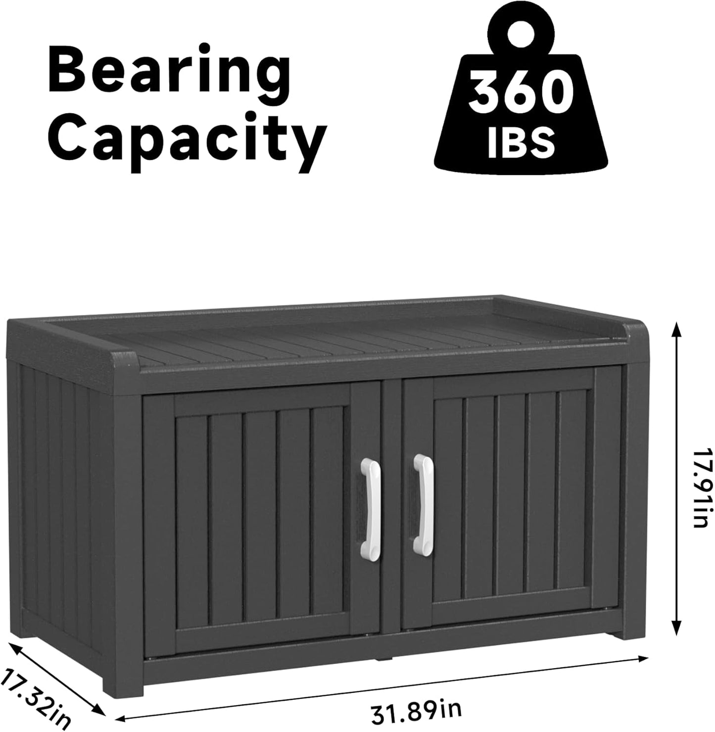 ROJIK Shoe Cabinet Waterproof UV-Resistant,Storage Bench Indoor Outdoor with Adjustable Shelves,for Entryway Bedroom,Hallway,Living Room(Double Door,Black)