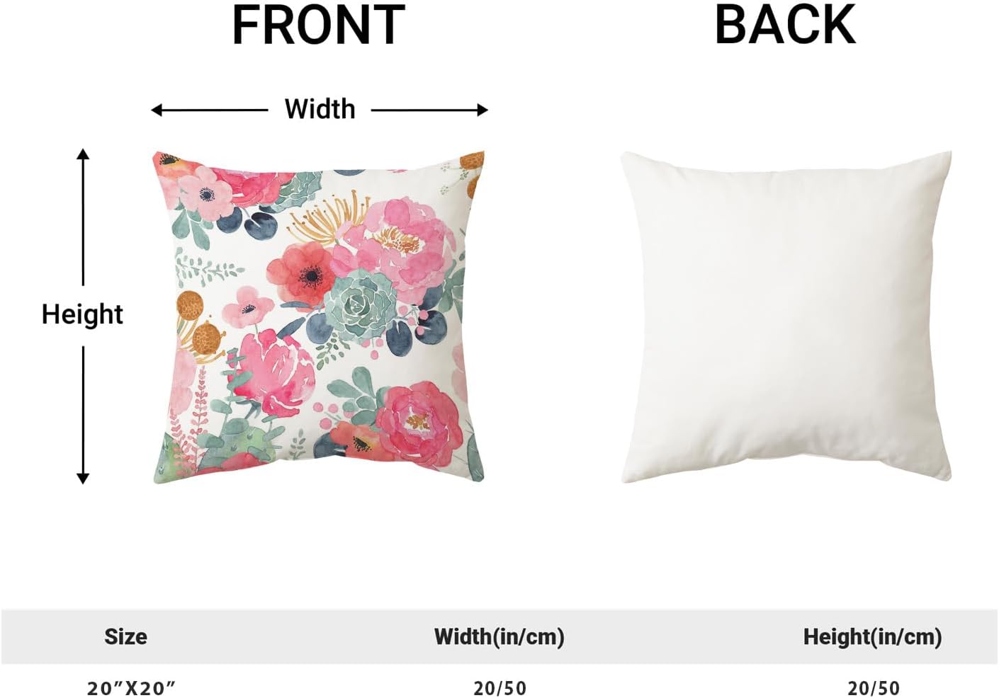 CXMEIFLY Spring Floral Pillow Covers 20 x 20 Inch Set of 2 for Watercolor Pink Flowers Decor Throw Pillows Green Leaves Plant Outdoor Decorative Cushion Cases with Zipper for Couch Bed Decorations