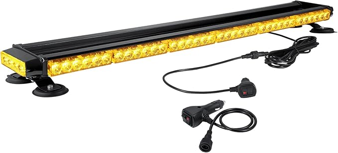 WOWTOU Roof Top Magnetic 80 LED Amber Emergency Strobe Light Bar for Trucks Snow Plows Construction Vehicles, Double Side Caution Flashing Beacon Lights