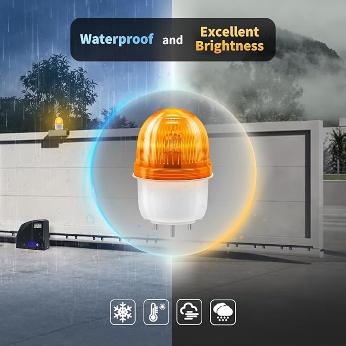 TOPENS JD24VY 24V Warning Light Emergency Flashing Safety Strobe Beacon Amber/Yellow Alarm Lamp Siren Blinker Halogen Tungsten Lamp for Gate Openers, Emergency and Construction Vehicles