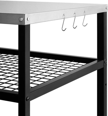 Stainless Steel Grill Cart with Cover Pizza Oven Stand with Water-Proof Cover Trolley Table with Wheels Three-Shelf Movable Food Prep and Work Cart Table Heavy Duty Grill Cart Outdoor 31.5"×24"×35.5"