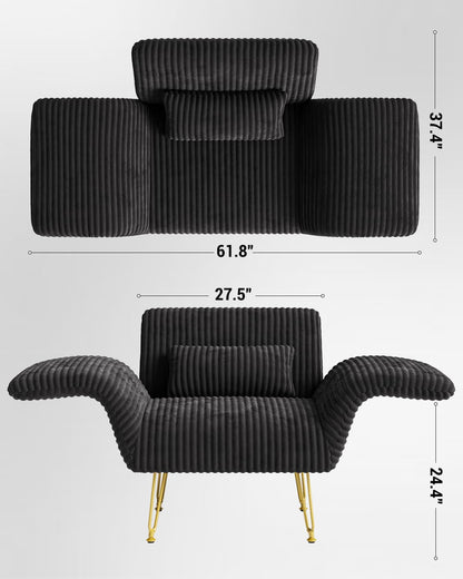 Txtin's Comfy Accent Chair Reading Chair for Bedroom Cozy Wing Arm Living Room Single Sofa Chair with Angle Adjustable Arms Black Corduroy Easy Assembly
