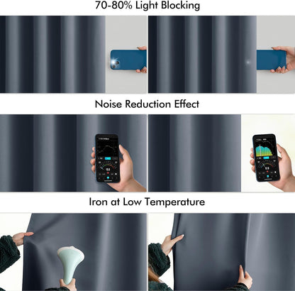 MIULEE Stone Blue Back Tab Blackout Curtains 120 Inch Long 2 Panels Set for Bedroom, Rod Pocket/Pinch Pleated Extra Long Thermal Insulated Living Room Darkening Light Blocking 10FT Drapes