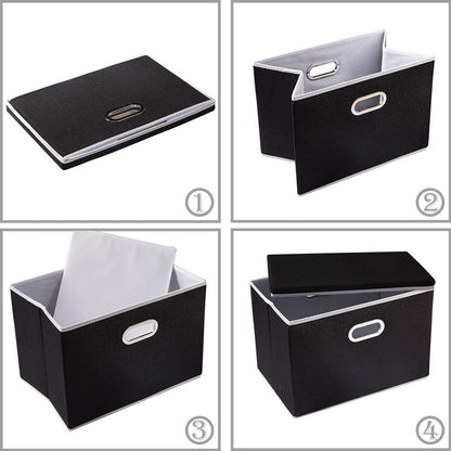 PRANDOM Foldable Storage Bin with Lid [5-Pack] Linen Fabric Decorative Storage Box Organizer Container Basket Cube with Handles Divider for Closet Office Living Room Black(14.9x9.8x9.8)