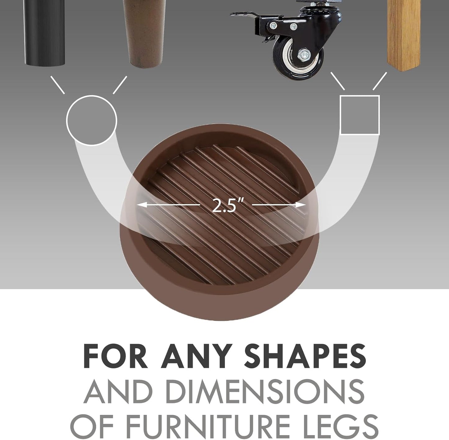 Non Slip Furniture Pads, 2.5” Round Rubber Caster Cups, 8 Pcs Furniture Coasters, Anti-Slip Gripper, Anti Slide Furnitures Feet Floor Protectors for Bed Couch Stoppers - Brown