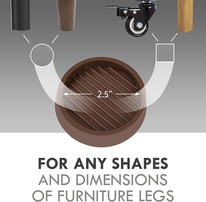 Non Slip Furniture Pads, 2.5” Round Rubber Caster Cups, 8 Pcs Furniture Coasters, Anti-Slip Gripper, Anti Slide Furnitures Feet Floor Protectors for Bed Couch Stoppers - Brown