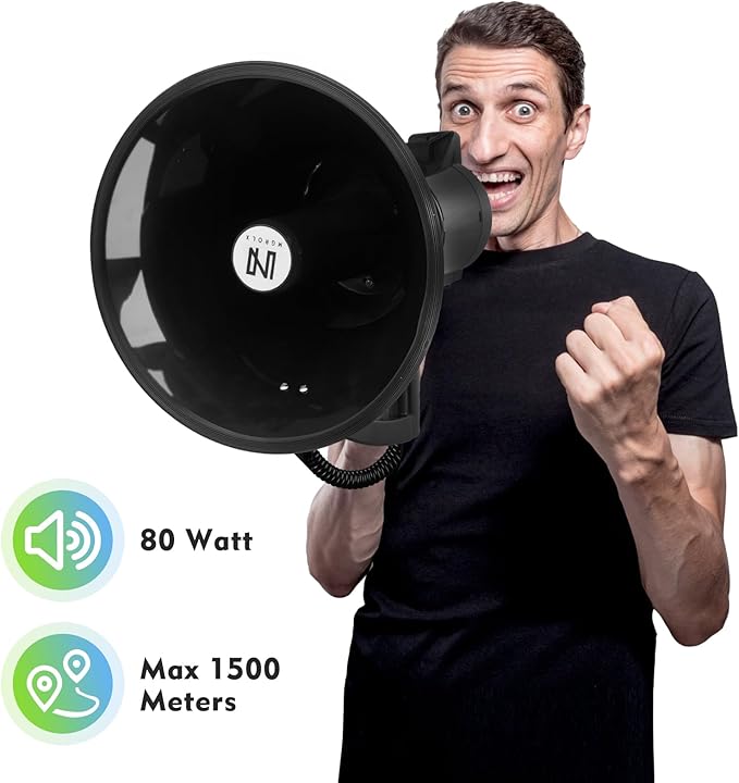 75w Megaphone Bullhorn, Loud Speaker with AUX(3.5mm), USB and Bluetooth Input, Built-in Siren and Recording- Rechargeable Battery-for Outdoors, Police, Cheerleading