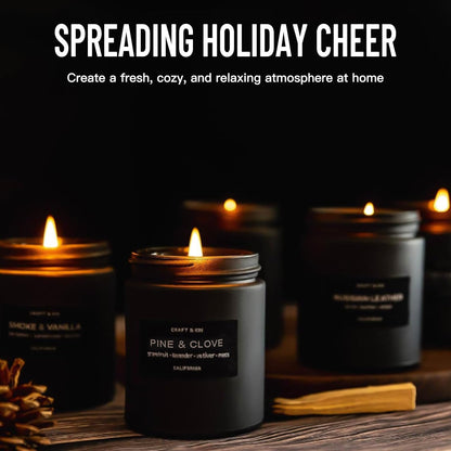 Scented Candle Set for Men, 4 Pack Black Jar Candles with Manly Scents – Amber Patchouli, Magnolia Sandalwood, Cedar Oakmoss, Pine Clove, Soy Wax Aromatherapy Gift for Him, Dad, Husband, Father's Day