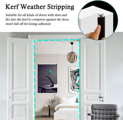 Kerf Weather Stripping Door Seal Strip 26 Ft Q Foam Door Weatherstrip Seal with Slot Card Slot Installation, Easy Cut to Size (Black)