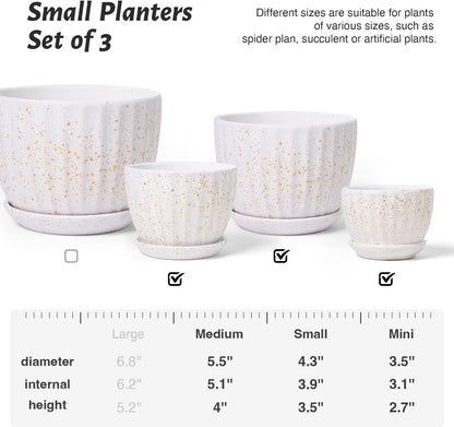 Ceramic Plant Pots with Drainage Holes and Saucers, Round Flower Pots for Indoor Plant, Diameter 3.3/4.3/5.5 Inches Small Flower Planters Set of 3