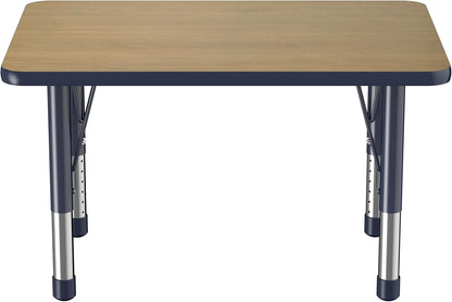 FDP Rectangle (24 x 36 inch) Classroom Table with Adjustable Chunky Toddler Legs (15-24 in); Preschool, Kinder and Daycare Furniture - Pasadena Oak Top/Navy Edge and Legs