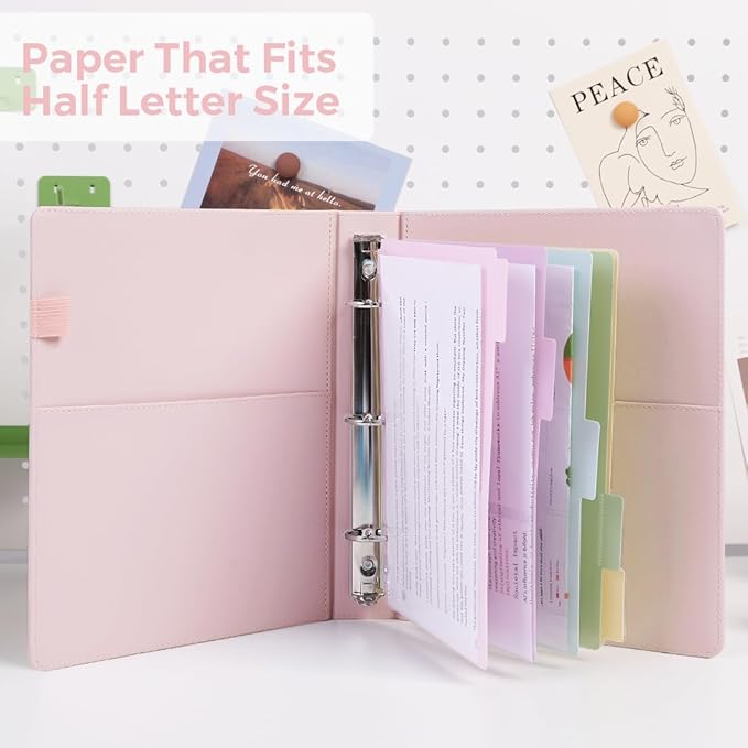 SKYDUE Small 3 Ring Binder with Clipboard, 8" × 10" PU Mini 1 Inch Binder with Notepad, 5 Dividers, and Labels, Clipboard Folder Great for School Office(Fit Half Letter Sized Paper)