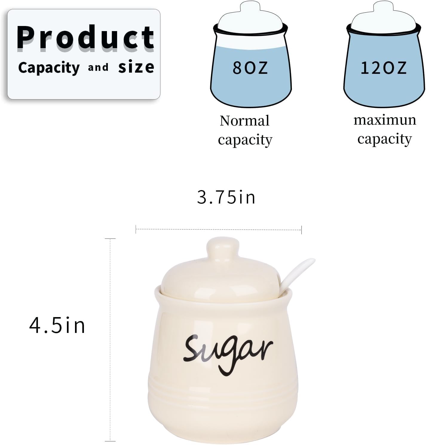 HAOTOP 12oz Sugar Bowl with Lid and Spoon,Ceramic Sugar Jar Sugar Dispenser Sugar Container Coffee Bar Accessories, Kitchen Countertop Canisters, Beige