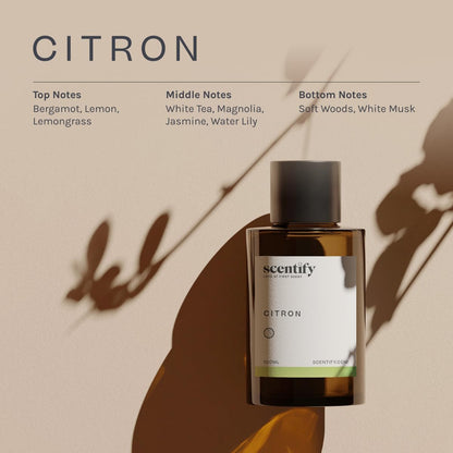 Scentify Citron Aroma Oil Refill Scent for Oil Diffusers - Lemon, Jasmine, Musk, Woods Scents - Luxurious Relaxing Aromatherapy Diffuser Fragrance 100ml, 3.38 oz