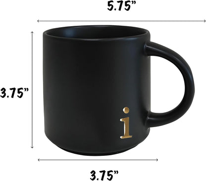 COLLECTIVE HOME - Black Monogram Ceramic Mugs, 15 oz Golden Initial Coffee Cups, Elegant Alphabet Tea Mugs, Personalized Halloween Mug with Gift Box, Perfect for Office and Home Décor (i)