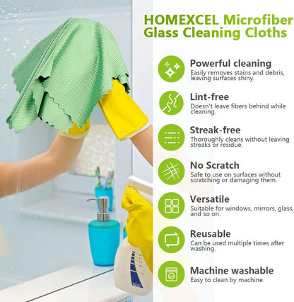 HOMEXCEL Microfiber Glass Cleaning Cloths-6PK, 16"x14" Lint Free Window Cleaning Cloth, Glasses, Mirrors, Screens, Stainless Steel, Premium Microfiber Wipes for Cleaning, Glass and Window Cleaner