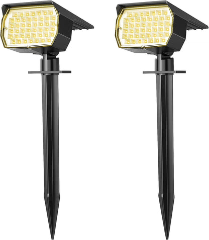 Solar Spot Lights Outdoor Waterproof IP65, 2 Pack Landscape Spotlights with 46 LEDs, 3 Modes Auto On/Off Solar Powered Flood Lights for Outside Pathway, Yard, Garden, Walkway (Warm White)