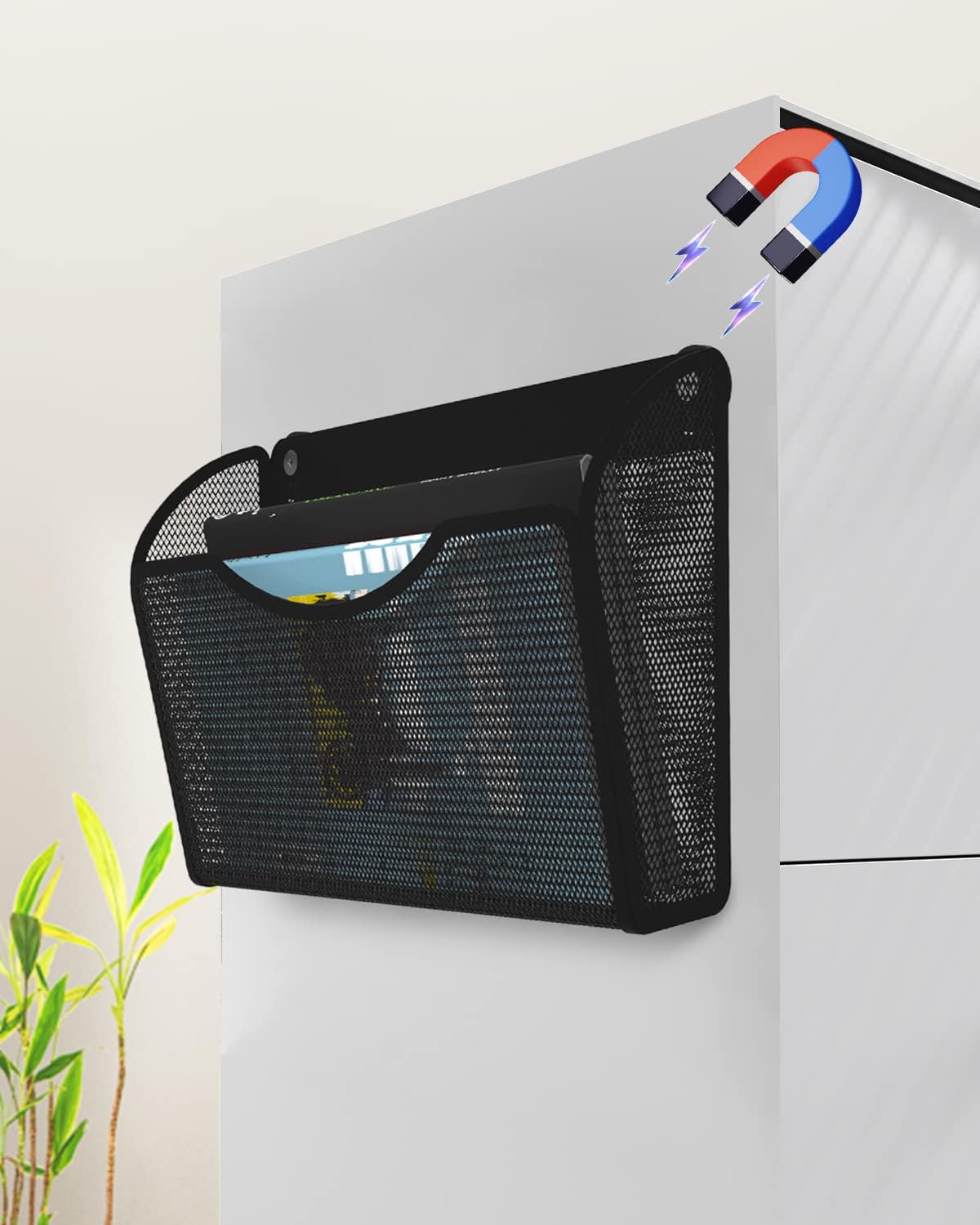 2 Pack 1-Tier Magnetic File Holder - No Drilling Installation File Organizer, Large Capacity Magnetic File Holder for Refrigerator, File Cabinets, Whiteboard, Office, Kitchen