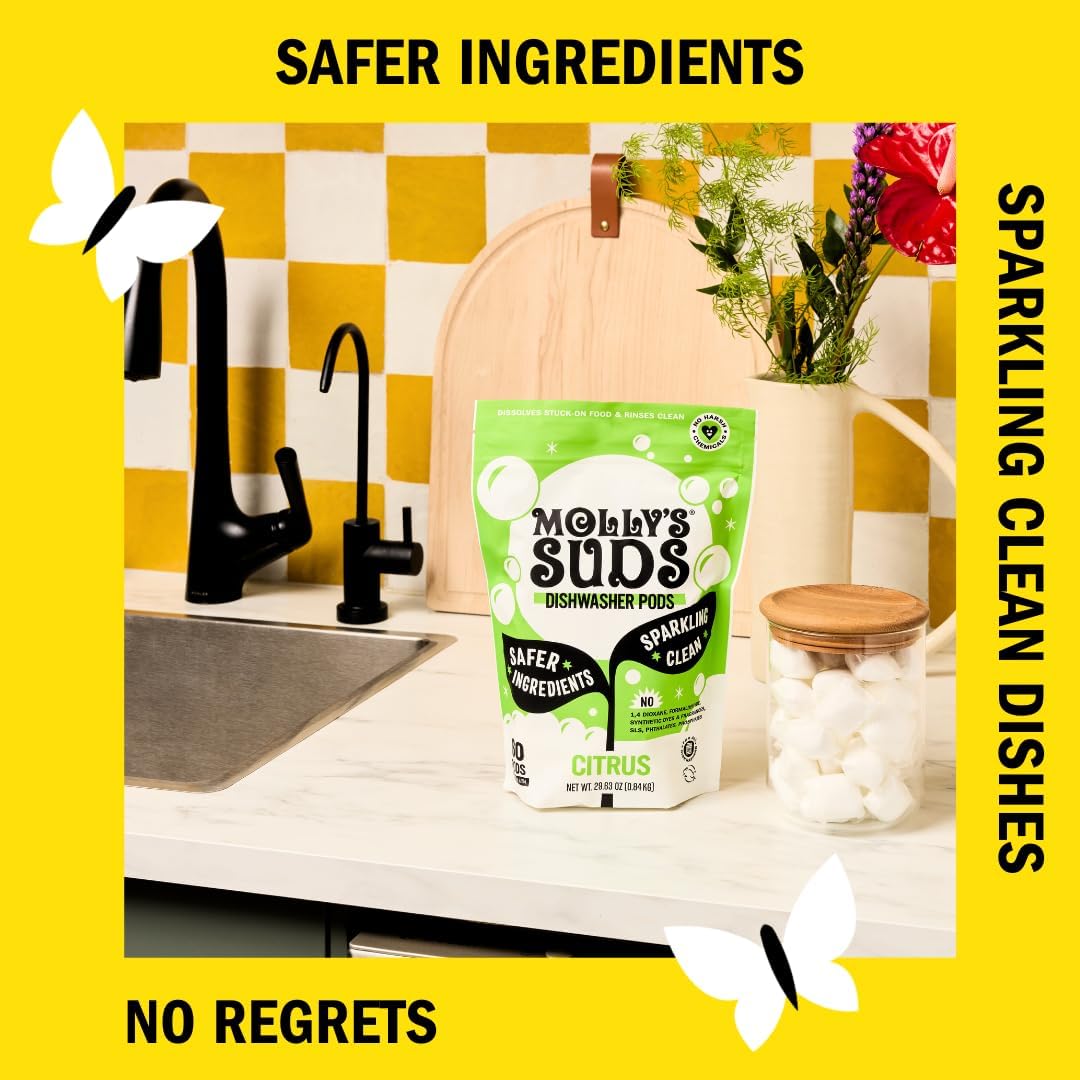 Molly's Suds Dishwasher Powder | Clean Dishwasher Detergent, Cuts Grease & Rinses Clean (Residue-Free) for Sparkling Dishes | 60 Loads (Citrus)