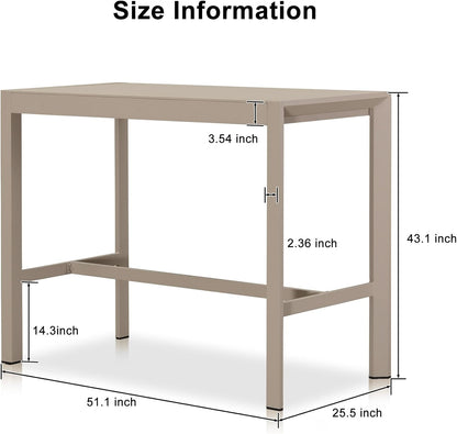 PURPLE LEAF 43.1'' Rectangle Outdoor Patio Bar Height Pub Table, Outside Aluminum Tall Kitchen Bar Table with Sturdy Legs for Bar Stool, Indoor and Outdoor, Garden, Champagne