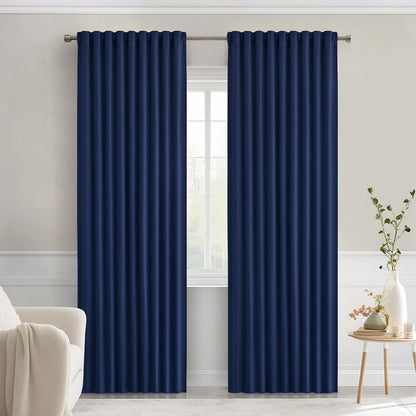 MIULEE Navy Blue Back Tab Blackout Curtains 90 Inches Long 2 Panels Set for Living Room Bedroom Privacy, Rod Pocket/Pinch Pleat Thermal Insulated Room Darkening Pleated Light Blocking Drapes