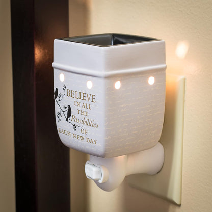 Elanze Designs Birds on a Tree Believe Grey Ceramic Stoneware Electric Plug-in Outlet Wax and Oil Warmer