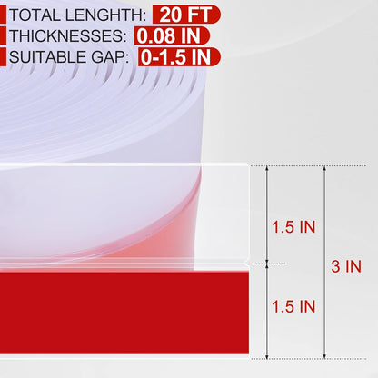MYFAMIREA Door Weather Stripping 3IN (W) x 20FT (L) Door Draft Stopper Seal Tape Silicone Seal Strip Self Adhesive Shower Sweep Insulation Tape Side Bottom Strip for Sliding Glass Window Gap, Clear
