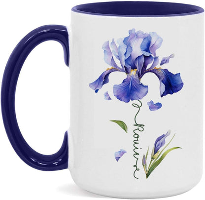 Customized Iris Flower Lover Cup, Custom Name Flower Ceramic Mug, Novelty Flower Themed Accent Cup 11oz 15oz, Personalized Iris Design Coffee Mug, Gift For Girlfriend Women
