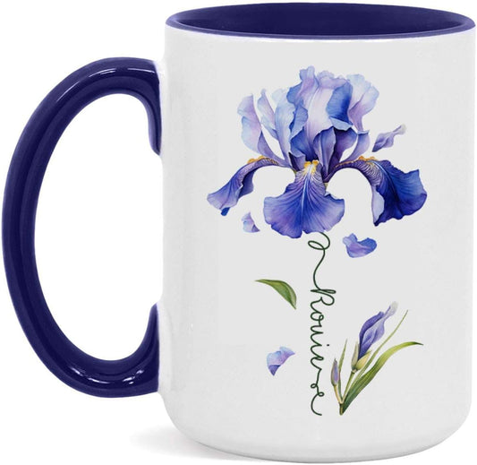 Customized Iris Flower Lover Cup, Custom Name Flower Ceramic Mug, Novelty Flower Themed Accent Cup 11oz 15oz, Personalized Iris Design Coffee Mug, Gift For Girlfriend Women