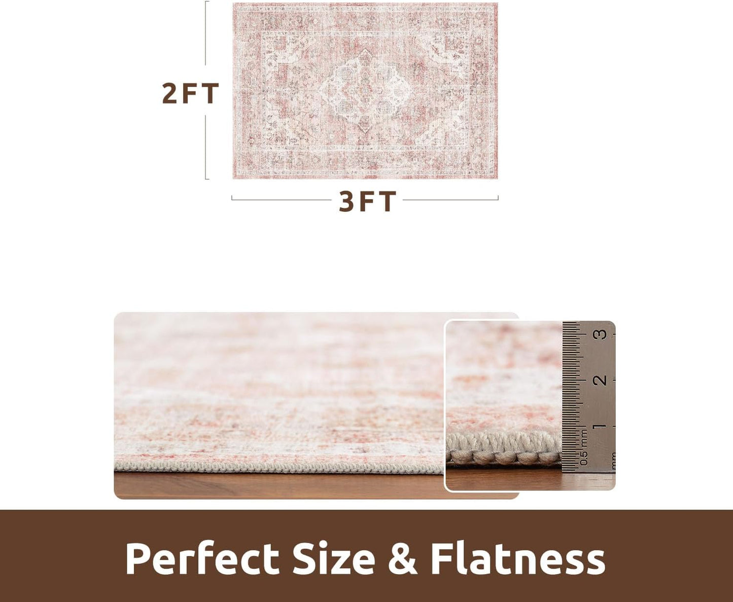 AMOAMI-2X3 Small Rug-Washable Rugs Entryway Mat Indoor-Soft Vintage Non Slip Rugs for Kitchen Laundry Room Bathroom Pink Decorative Accent Rug for in Front of Sink 24 Inch x36 Inch