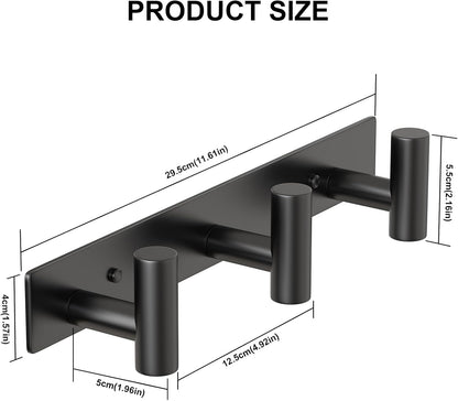 PMMASTO Coat Rack Wall Mounted, 3 "T Shaped Wall Hooks for Hanging, Heavy Duty Stainless Steel Coat Hook Rail for Hat Towel Robes in Bathroom Kitchen Mudroom Entryway (Black, 2PC)