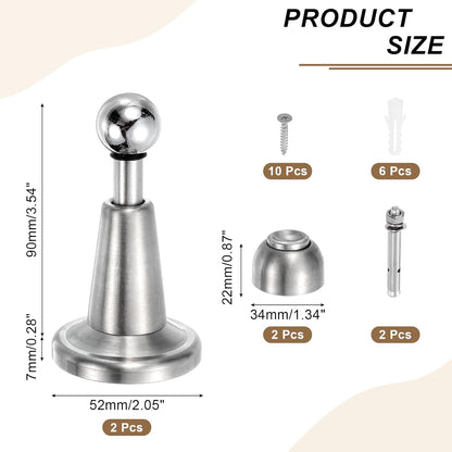 uxcell 2Pcs Magnetic Door Stopper, 304 Stainless Steel Magnetic Door Stop Catch, Soft-Catch Brushed Nickel Hold Door Open Wall Mount for Bottom of Door, Silver