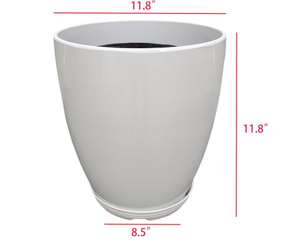 FixtureDisplays® 11.8" Diameter 11.8" Tall White Plant Pots, Plastic Flower Pots with Drainage Holes and Saucers for Indoor and Outdoor 15748-NF