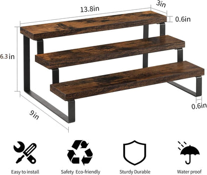 YINMIT Wooden Display Riser Stand, Tiered Perfume and Cologne Organizer Stand, 3 Tier Spice Rack Organizer, Rustic Display Shelf for Candles (3 Tier, 2 Pack)