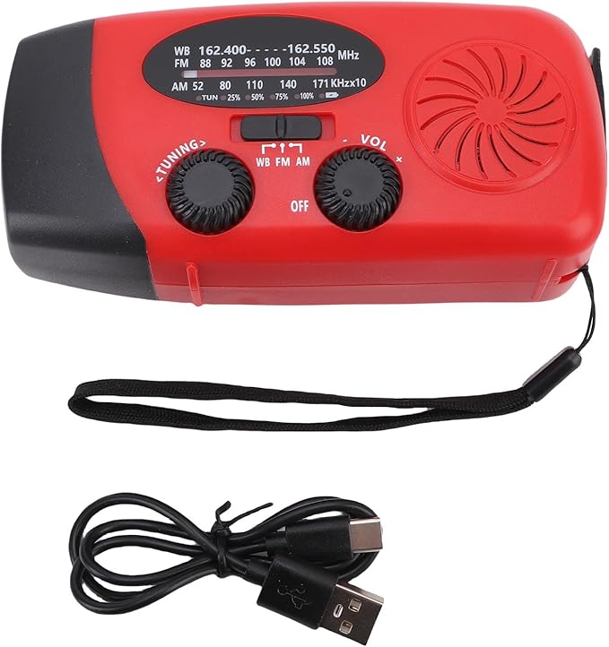 Emergency Radio, NOAA Weather Alert, LED Flashlight, 3 Power Source Emergency Radio Hand Crank, Solar and Battery Powered for Outdoor Emergency Preparedness and Camping