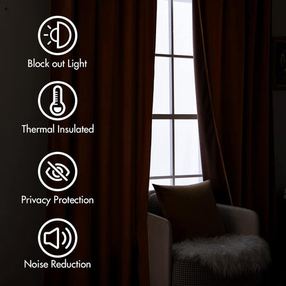 MIULEE Velvet Curtains 108 inches - Pinch Pleated Luxury Room Darkening Curtains for Bedroom Living Room Thermal Insulated Super Soft Window Drapes Rod Pocket, Gold Brown, W52 x L108 inch, 2 Panels