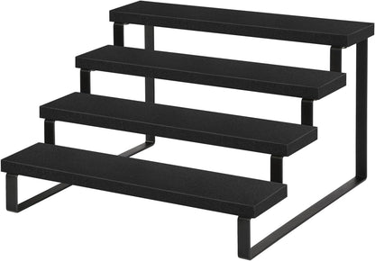 YINMIT Wooden Display Riser Stand, Tiered Perfume and Cologne Organizer Stand, 4 Tier Spice Rack Organizer, Rustic Display Shelf for Candles (4 Tier,Black)