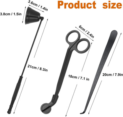 3 in 1 Candle Accessory Set(3 Set), Premium Candle Wick Trimmer, Candle Snuffer, Wick Dipper, Elegant Candle Care Kit with Gift Package for Candle Lovers (Black)