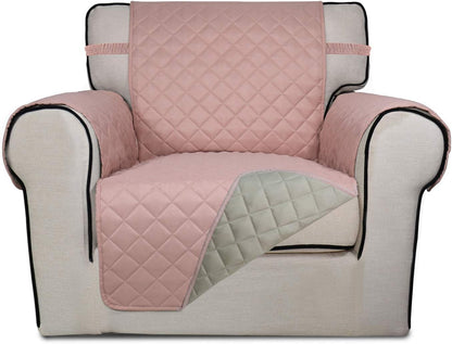 PureFit Reversible Quilted Sofa Cover, Water Resistant Slipcover Furniture Protector, Washable Couch Cover with Non Slip Foam and Elastic Straps for Kids, Dogs, Pets (Small, Pink/Beige)