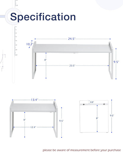 Nxconsu Expandable Cabinet Shelf Organizer Riser for Kitchen Pantry Cupboard Under Sink Countertop Home Storage Organization Rack Space Saver Freestanding Heavy Duty Nonslip Stackable White Large