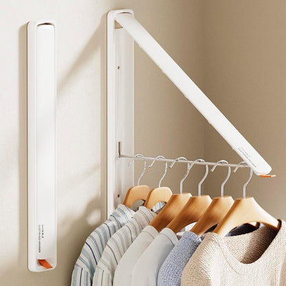 Clothes Drying Rack, Laundry Room Wall Mounted Retractable Clothes Hanger Drying Rack, Laundry Clothing Drying Rack Folding Indoor or Outdoor, Easy Installation Aluminium Dryer, 2pcs(White)